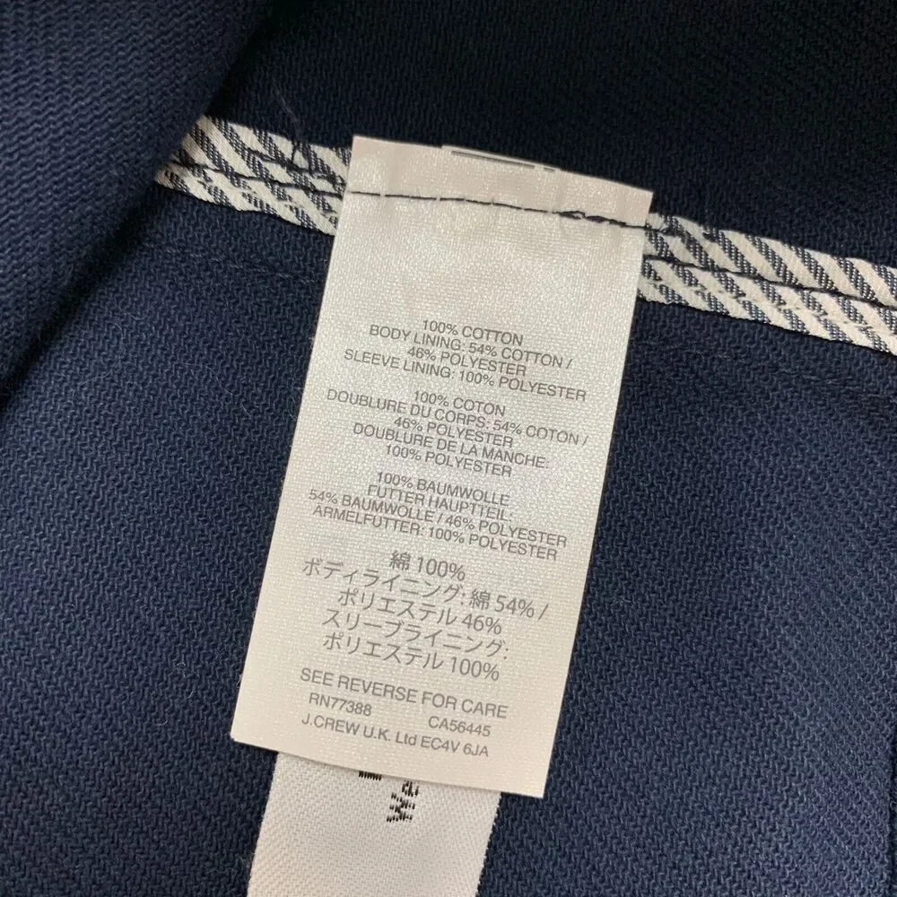 J Crew Peacoat Womens 4 Navy Double Breasted Heavyweight Cotton Twill Jacket